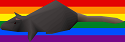 3d model of rat in front of rainbow flag